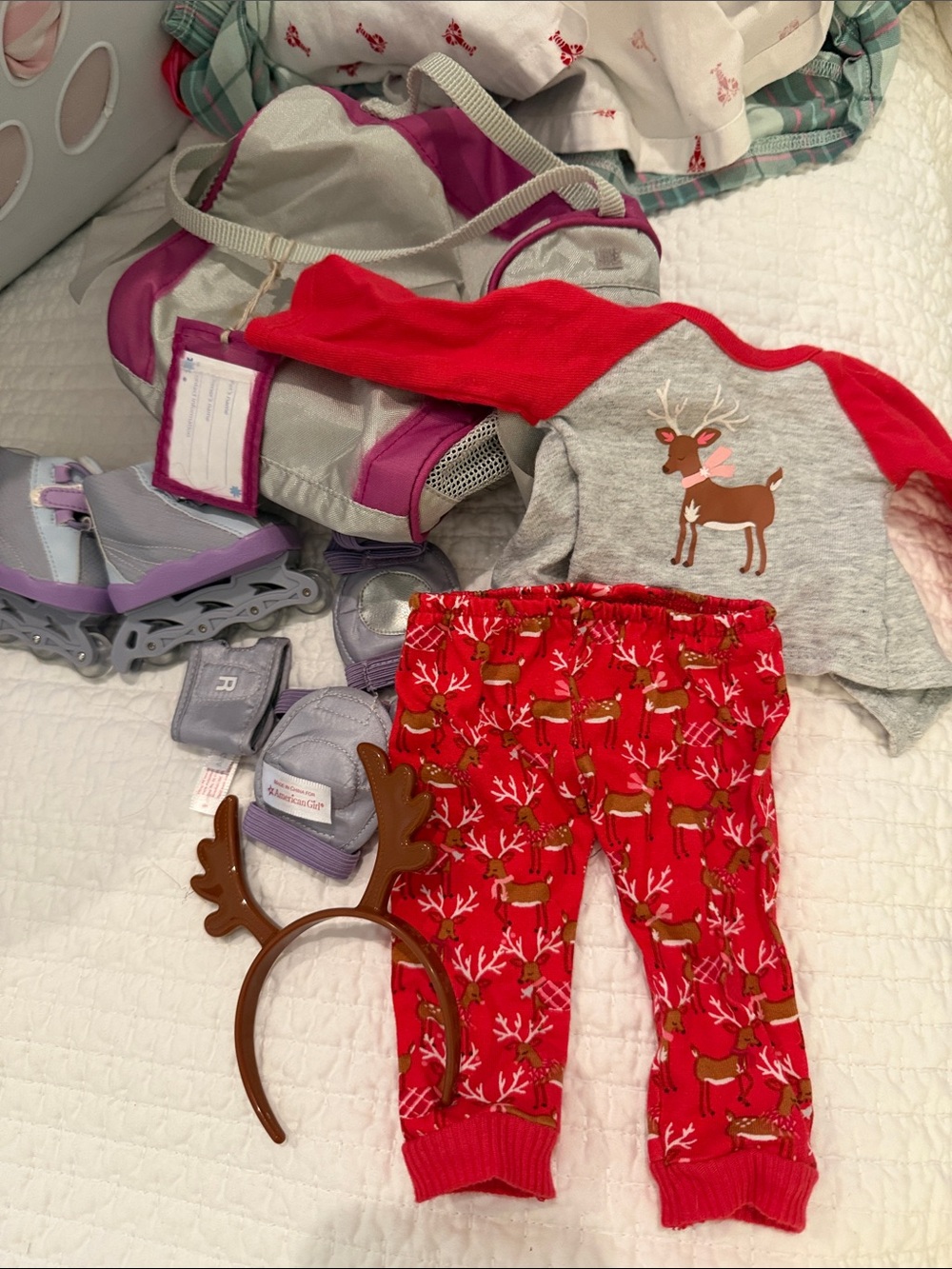 American Girl Red Reindeer Pajama Pants,Reindeer Top, accessories